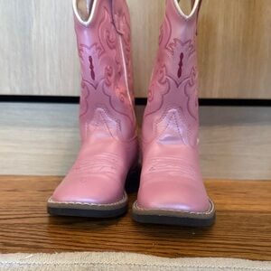 Old West Kids Boots in Pink with Stitching
